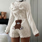 Schattige pluchen onesie met berenoren voor dames