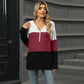 Gebreide hoodie met halve rits en colourblock design