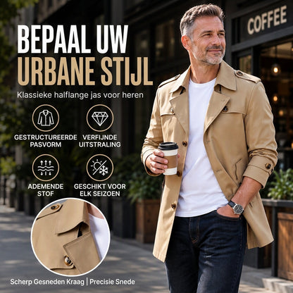 Middenlange Zakelijke Trenchcoat voor Heren