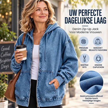 dames ruimvallend denim jack met capuchon