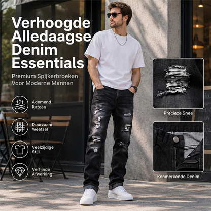 Heren gerafelde slim-fit gedistresseerde denim jeans