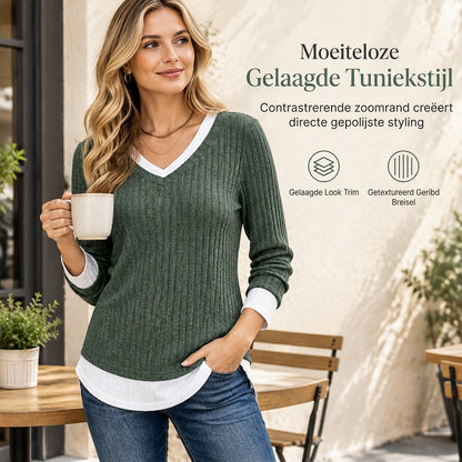 🔥Populair product ！✨Nep tweedelig gelaagd gebreide trui, casual pullover top