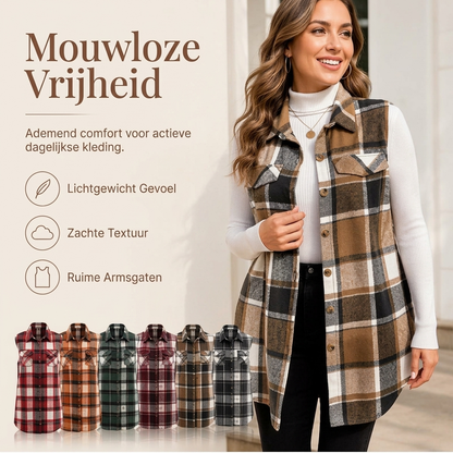 Geruit dameshemdvest met knopen en zakken