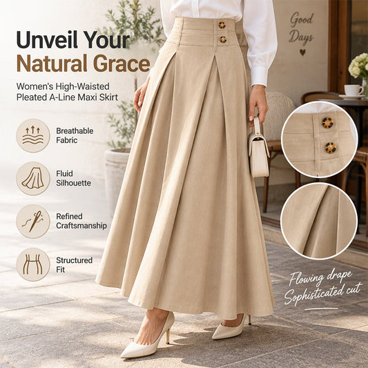 🔥Gratis verzending✈️Vrouwen Hoog Taille Plooien A-Lijn Maxi Rok