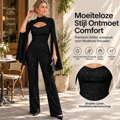 Dames Glitterende Jumpsuit met Capemouwen