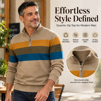 Casual herentrui met halve rits en strepen in slim fit