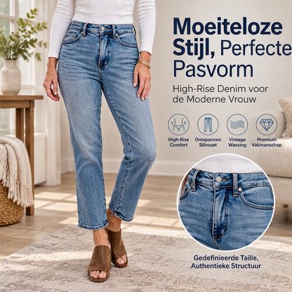 Dames jeans met hoge taille, cropped en rechte pijpen