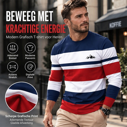 Gestreept shirt met ronde hals en lange mouwen voor heren