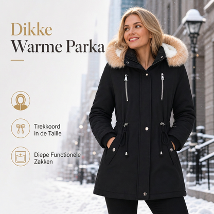 Dames winterparka-jas met imitatiebont capuchon