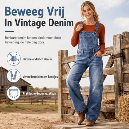🔥Gratis verzending✈️Stretchy denim overalls voor dames, jumpsuit met wijde pijpen en verstelbare bandjes