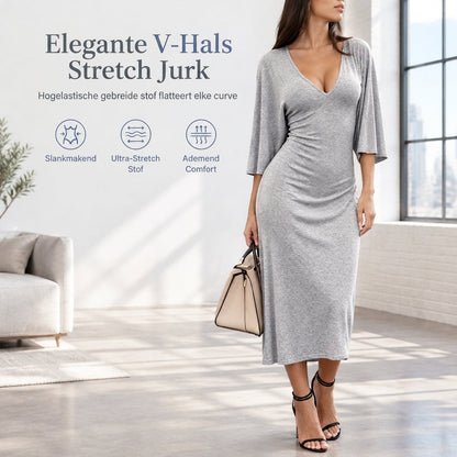 Elegante sexy damesjurk met V-hals, driekwart mouwen en een figuurspelende pasvorm voor herfst en winter