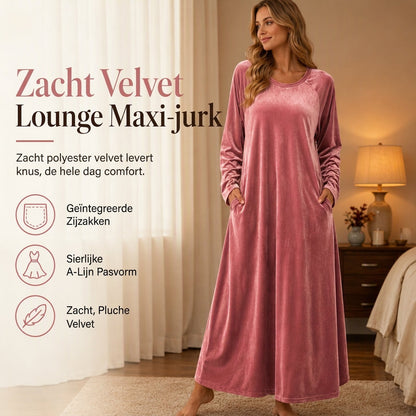 Casuele fluwelen rondehalsjurk voor dames met zakken