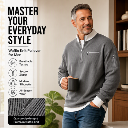 Casual herensweatshirt met wafelpatroon en kwartritssluiting