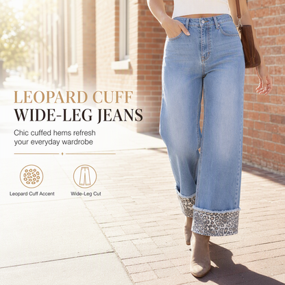 Damesmode: casual, gewassen stretch-jeans met luipaardprint in blauw