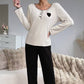 ✨Pyjamaset met ribboord voor dames, met hartjesborduursel