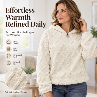 Dames-sweatshirt met capuchon van diamantjacquard-pluche