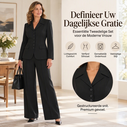 Elegante damesblazer met taille en wijde pantalon set