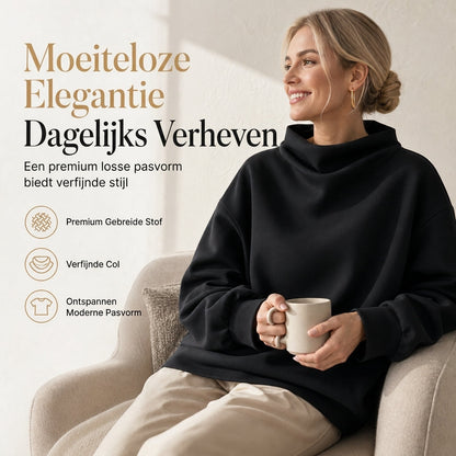 Locksere fit sweatshirt metmockneck, gedrapeerd, opgevallen schouders en lange mouwen
