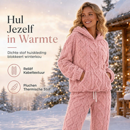 Dames Fuzzy Fabric Loungewear 2-delige Hoodie en Broek Set