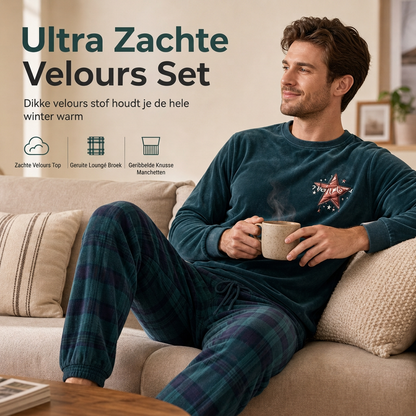 Tweedelige loungewearset met groene longsleeve en groene geruite broek