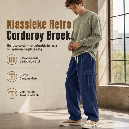 Heren Corduroy Cargo Broek met Meerdere Zakken