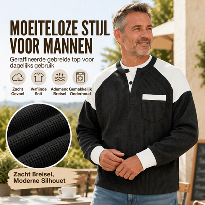 Heren casual geblokte wafelgebreide henley-top