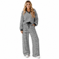 Vrouwen Gestreepte Casual Loungewear Set Lange Mouwen V-Hals Top en Broek met Wijde Pijpen Tweedelig Ontspannen Pasvorm