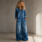 ✨Beperkte voorraad beschikbaar, mis het niet!🔥🔥Vintage Denimen Jumpsuit met Kraag voor Dames