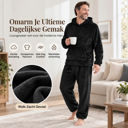 2-delige set heren sweatshirt met capuchon en broek van pluche