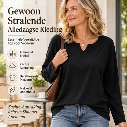 Casual top met V-hals en lange mouwen voor dames