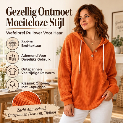 Dames Wafel Gebreid Henley Hoodie