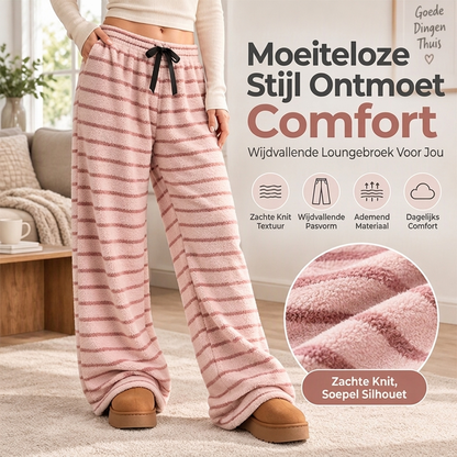 Dames omkeerbare pluche gestreepte wijde broek