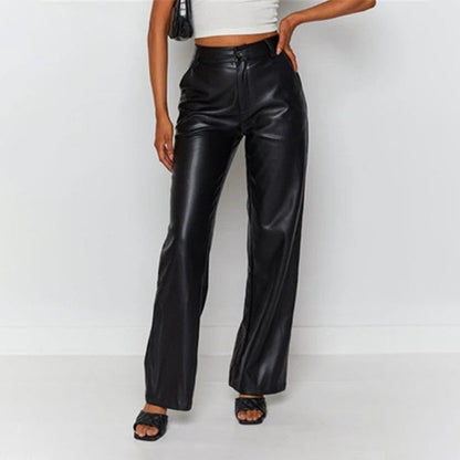 Veelzijdige broek met hoge taille van imitatieleer