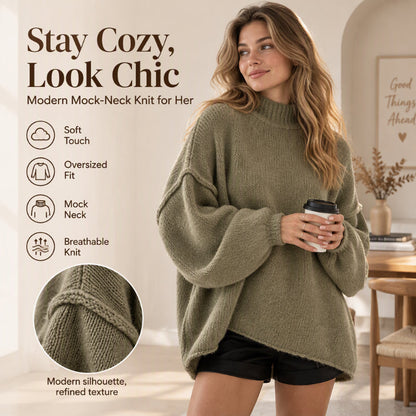 Dames gebreide trui met losse pasvorm en mockneck