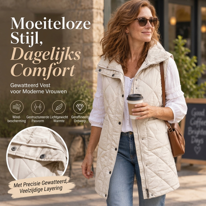Dames middelang gewatteerd thermisch vest