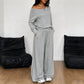 Dames set met off-shoulder lange mouwen top & wijde pijpen broek