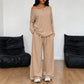 Dames set met off-shoulder lange mouwen top & wijde pijpen broek