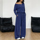 Dames set met off-shoulder lange mouwen top & wijde pijpen broek
