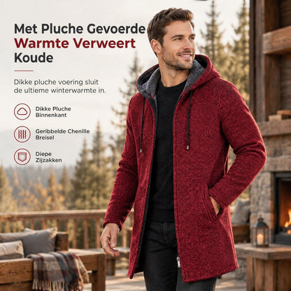 Heren middelange dikke cardigan met capuchon