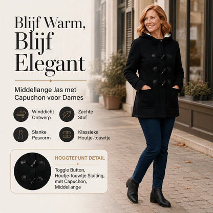 Dames Winter Warme Jas met Capuchon en Doodsknoop