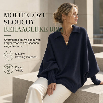 Vrouwen losvallend gebreid shirt met kraag, casual slouchy effen kleur lange mouwen gebreid kledingstuk