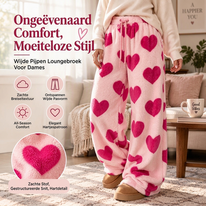 Pluche Wijde Broek met Hartprint voor Dames