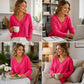 Dames Wafel Gebreide V-hals Lange Mouwen Top