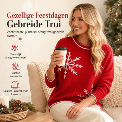 Dameskerstmis Sneeuwvlok Jaquard Gebreide Trui Ronde Hals Losse Pasen Pullover voor Herfst en Winter