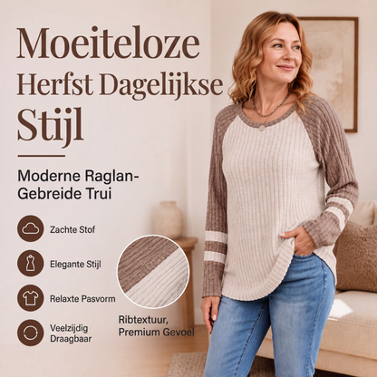 Damesgebreide top met lange mouwen en kleurenblokdessin in ribstructuur