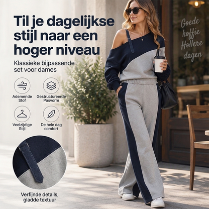 Vrouwen Casual Color Block Off-Shoulder Tweedelig Set