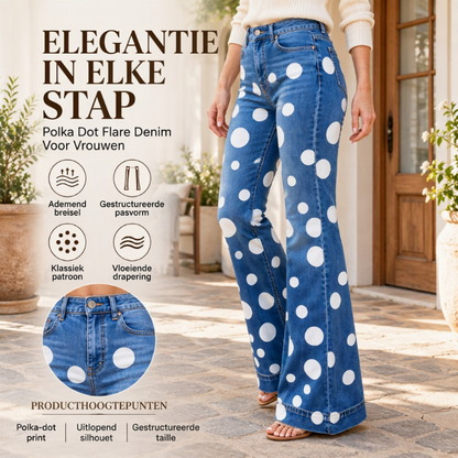 Dames jeans met hoge taille, polkadot en flared pasvorm