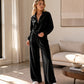 Dames Retro Pullover met Halve Rits & Wijde Broek Set