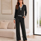 Tweedelige Dames Set met V-hals en Wijde Broek