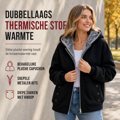 Dames Hoodie met Rits, Gevoerd en Slim Fit, Dik Capuchon Sweatshirt voor Herfst en Winter
